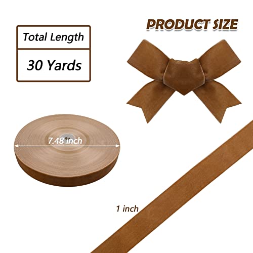 Bokingone Vintage Khaki Velvet Ribbon, 1 Inch X 30Yds Single Face Velvet Ribbon For Gift Wrapping, Christmas Wrapping Bows thumb #1