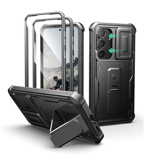 Image of Dexnor for Samsung Galaxy S25 FE Case with Upgraded Slide Camera Cover & 2 Front Frames & Built-in Screen Protector & Kickstand, Heavy-Duty Rugged Case Full-Body Protective Cover(2025),6.7 inch-Black