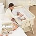 Kiniew Baby Crib for Newborn, Baby Bassinets Bedside Sleeper with Breathable Mesh & Mattress, Easy Move Crib for Newborns with Lockable Wheels, 4-Adjustable Height Beside Bassinet (Beige)