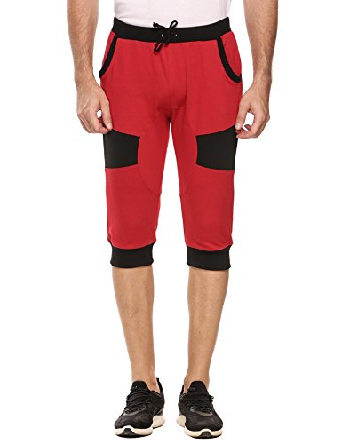 Coofandy Pantalones Rojos Hombre Capri Moto Color de Contraste Talla Grande XXL