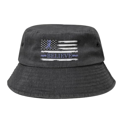 Qauirfe Gastric Cancer Believe American Flag Periwinkle Ribbon Fashion Cowboy Denim Fisherman Hat Outdoor Fishing Cap Sun