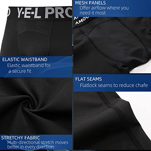 Sillictor Mens Compression Shorts Mesh Moisture Wicking Running Underwear Men Anti Chafing Tight Gym Shorts Men Fitness Underwear for Football Cycling Training Breathable Muscle Support 1045 Black S - Image 5
