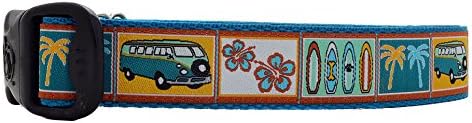 3 Dirty Dawgz Adjustable 1" Groovy Beach Surfing Summer Surfer Vans Surfboards Dog Collars for Medium Large and X-Large Dogs (Large 17"-…