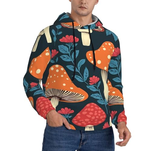 Sweat à capuche homme imprimé champignon noir toutes saisons XXL