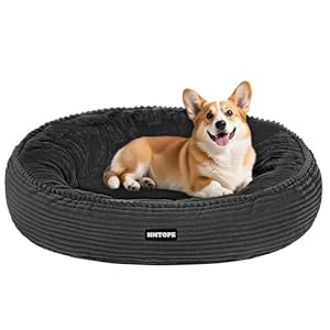 HMTOPE Hundebett Mittelgroße Hunde, Katzenbett Waschbar, Kuscheliges Hundekissen, Rund Cord Hundekorb, Donut, Hundesofa, Abnehmbar und rutschfest, Ø 70 cm, Dunkelgrau