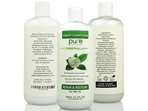 PURE Tea Tree Oil Shampoo and Conditioner Set, 26.5 oz. each - Tea Tree Shampoo + Tea Tree Conditioner for Deep Cleansing Itchy Scalp & Dry Hair (PURE Tea Tree Oil Shampoo & Conditioner Set, 26.5)