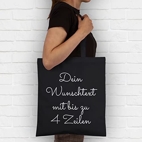 Baumwolltasche - Aufdruck selbst gestalten - Wunschtext I Geschenk personalisiert - Unisize - Schwarz - personalisierte jutetasche stoffbeutel kindergarten 4 zeilen bedruckt beutel