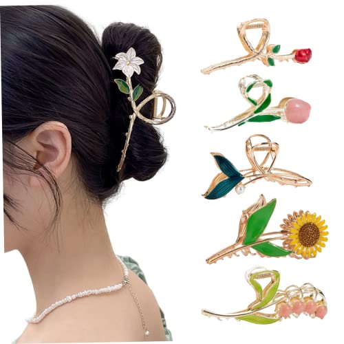 Pince à cheveux fleur pour femmes pinces tête arrière cheveux longs et bouclés
