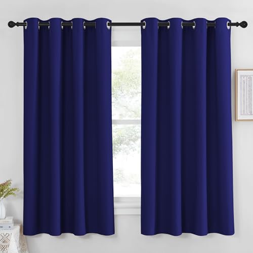 NICETOWN Blackout Curtain Panel 63 inch Long for Window - Thermal Insulated Solid Grommet Blackout Drape for Bedroom Living Room Kitchen (Single Panel, 52W x 63L, Navy Blue)