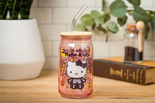 Vaso de Hello Kitty espeluznante rosa lavanda con popote de vidrio 8