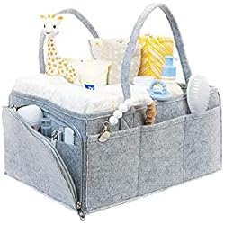 Canastilla Bebé Invierno Cesta para Accesorios de Bebé, Canastilla de Bebé, Pañalera Portátil con Compartimentos Ajustables, para Hogar, Coche, Viaje, Gris