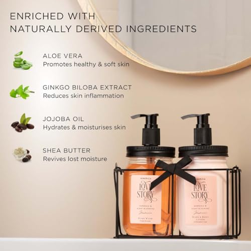 Image of Kimirica Hand Wash & Hand Lotion Duo Love Story Gift Set with Metal Caddy|Goodness of Aloe Vera, Ginkgo Biloba 100% Vegan & Paraben Free | Gifts for Women & Men | Luxury Premium Handcare Gift Hamper , 500 Ml X 2