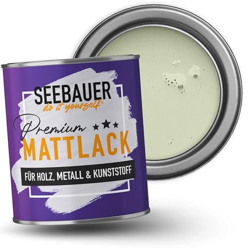 SEEBAUER diy Mattlack Hellgrün 375ml für Innen & Außen (No. 716 Mystic Bamboo) Möbelfarbe ohne Schleifen - Hybrid-Lack für Holz, Metall, Kunststoff - Holzlack, Möbellack hohe Deckkraft