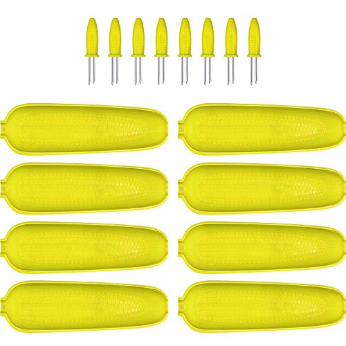 24 Pieces Corn Cob Holders and Dish Set Corn on the Cob Skewer Stainless Steel Skewer Needle BBQ Tool and Plastic Corn Tray