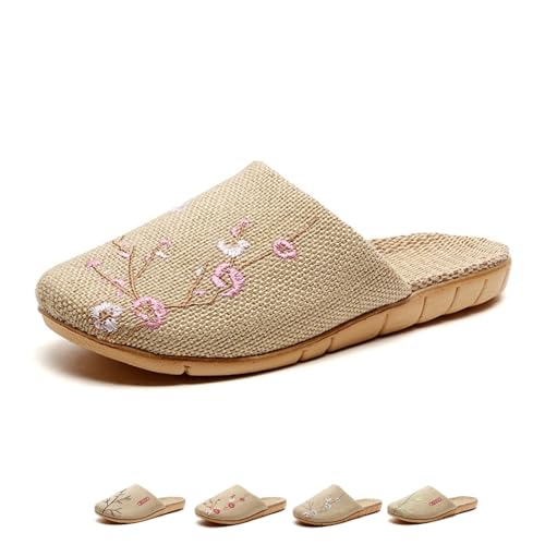 Plum Blossom slippers floral Chinese style Slippers for Women and Men linen house bedroom corduroy bow cross with slipper shoes Comfortable stylish gift slippers