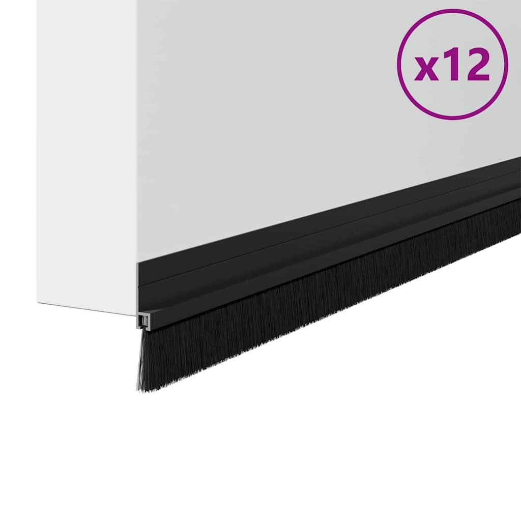 Samoprzylepne uszczelki szczotkowe do drzwi, zestaw 12 sztuk, czarne, 100 cm, stop aluminium, tłumiące dźwięki, izolujące ciepło, do drzwi pokojowych i drzwi wewnętrznych podczas remontu