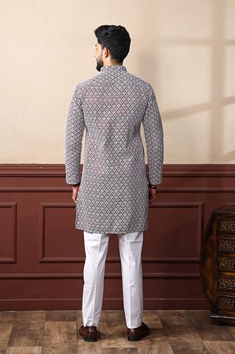 Image of ALMORA Men's Embroidered with Thread Work and Cotton Blend Only Slim Fit Kurta for Men