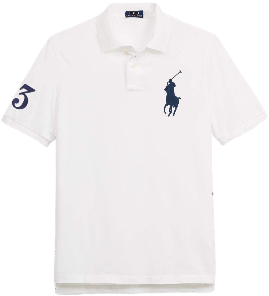 POLO RALPH LAUREN Men's Big Pony Classic Fit Mesh Polo Shirt, Ralph Lauren White., Medium