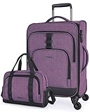 BAGSMART Expandable 20 inch Carry on Luggage Airline Approved, Lightweight Carry on Suitcase with Spinner Wheels, Family Travel Suitcase Set with Duffle Bag - Purple