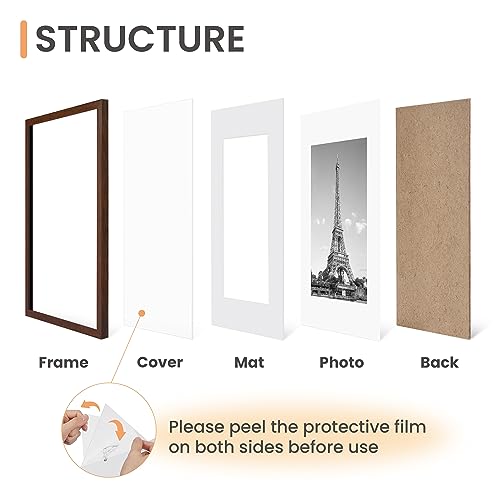 Image of upsimples 12x16 Picture Frame Set of 5, Display Pictures 8.5x11 with Mat or 12 x 16 Without, Wall Gallery Poster Frames, Brown
