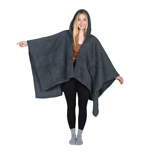 Catalonia Women's Poncho Cape, Sherpa Cloak Coat, Snuggly Hooded Wearable