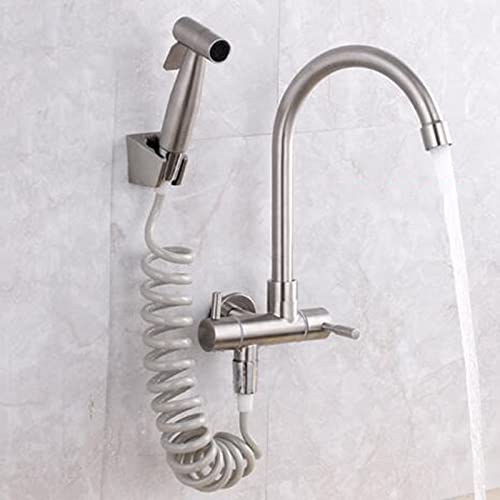 Robinet de cuisine mural eau froide en acier inoxydable brossé haut de gamme