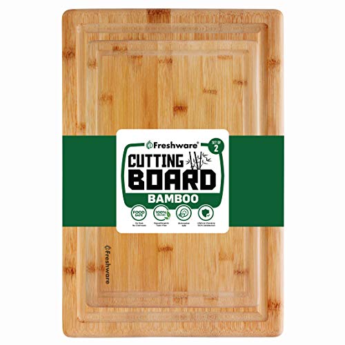 Cutting Boards for Kitchen [Bamboo, Set of 2] Eco-Friendly Wood Cutting Board
