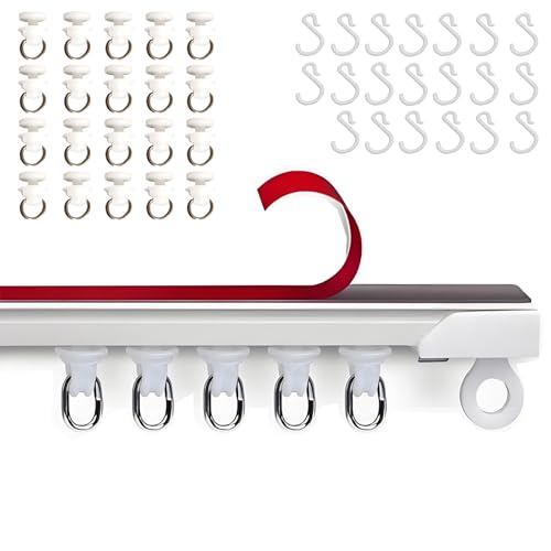 Kiswleon 150cm Self Adhesive Curtain Track,Easy to Install Curtain Rails and Fittings,No-Damage Ceiling Curtain Track