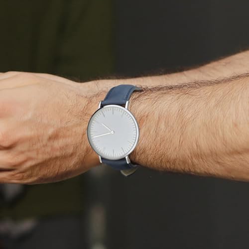 WOCCI 22mm Vintage Leather Watch Band for Men and Women, Gold Buckle (Navy Blue)