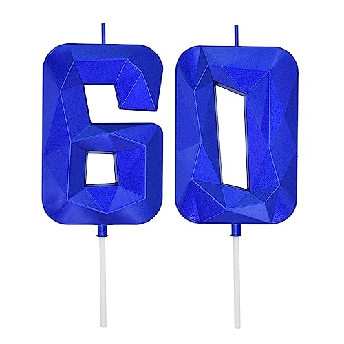 DERVENTA Large Blue 3D Number 60 Birthday Candle 3.7in Cake Topper 1 Piece