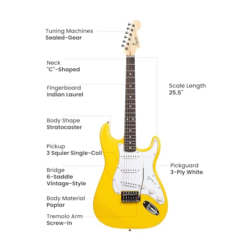 Image of Fender Squier Stratocaster - Graffiti Yellow Bundle with Frontman 10G Amplifier, Gig Bag, Instrument Cable, Strap, Picks, and Austin Bazaar Instructional DVD