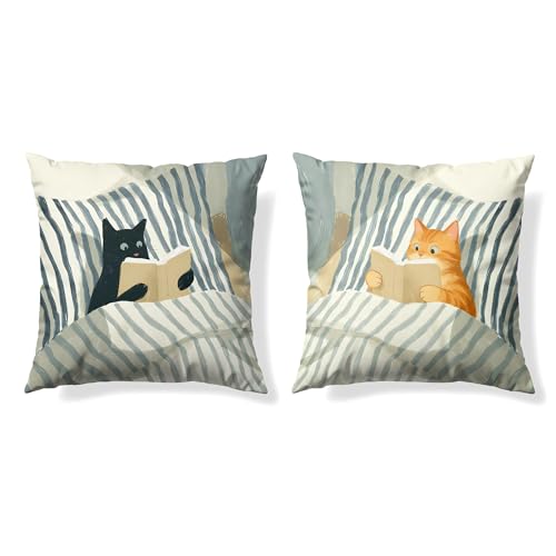 GTYNU Funny Cat Reader Book Throw Pillow Cover 18 x
