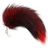 Atifober Fox Tail Fur Keychain For Woman, Fluffy Therian Tail Red and Black Huge Clip on Tails Furry Faux Fur Bag Charm Perfect for Halloween Cosplay Party Photo Decoration