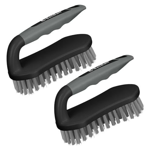 Image of SetSail Scrub Brush, Heavy-Duty Scrub Brushes for Cleaning with Stiff Bristles Cleaning Brush for Shower, Bathroom, Carpet, Kitchen and Bathtub Scrubber - 2 Pack(Black Grey)