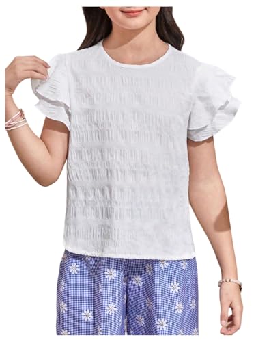 SweatyRocks Girl's Layered Ruffle Sleeve T Shirt Summer Textured Short Sleeve Cute Tee Tops