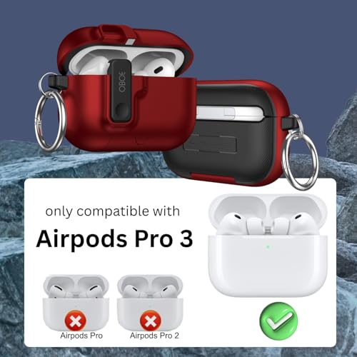 Image of Oboe Aegis Case 'Compatible with' Apple Airpods Pro 3 Case Full Protection Cover with Phone Stand, Magnetic Lock & Keyring (Red) [AIRPODS & Charging CASE NOT Included]