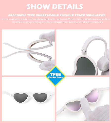 Flexible Heart Shaped Baby Polarized Sunglasses with Strap Adjustable Toddler & Infant Age 0-24 Months4