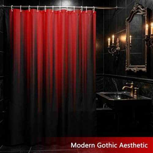 Image of AAtter Red Black Gothic Shower Curtain, Extra Long 72x84 Inch, 12 Hooks