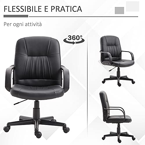 Sedia da Ufficio Ergonomica e Girevole, Poltrona da Ufficio con Altezza Regolabile in Similpelle 60x60x94-103cm Nero - Sedia gaming - Immagine 5