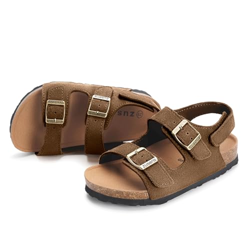 Image of ZUSERIS Kids Toddler Sandals Boys Girls Cork Footbed Sandal | Suede Leather Sandals,Summer Beach Sandals,Boys Dress Sandals,Open Toe Slide Sandals,Adjustable Back Strap,Slip On Slippers