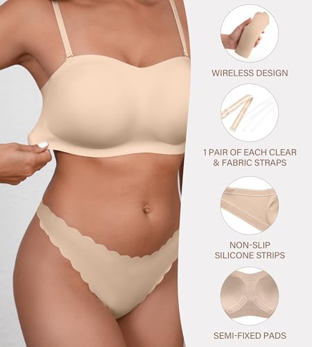 DEANGELMON Strapless Bras for Women Seamless Padded Bandeau Bra Non-Slip Silicone Tube Top Wireless Push Up Bralettes4