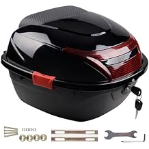 35L Motorcycle Top Case, Motorcycle Trunk Tail Box Luggage Top Lock Waterproof Storage Carrier Plastic Case with Backrest, Universal Mounting for Helmet Luggage,Glossy black