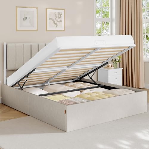 VASAGLE Lit Coffre 160 x 200 cm, Cadre de Lit,