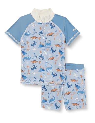 Playshoes Unisex Kinder UV-Schutz Bade-Set zweiteilig Schwimmshirt Badeshorts Badebekleidung, Dino Allover, 110/116