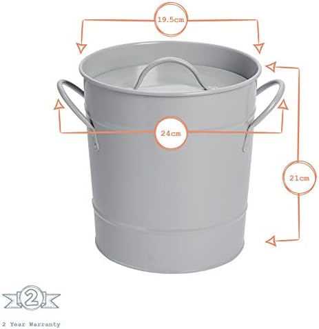 Harbour Housewares 1x Grey Indoor Kitchen Compost Bin - Vintage Style Steel Storage Food Waste Bucket - Removable Bin Liner Inner