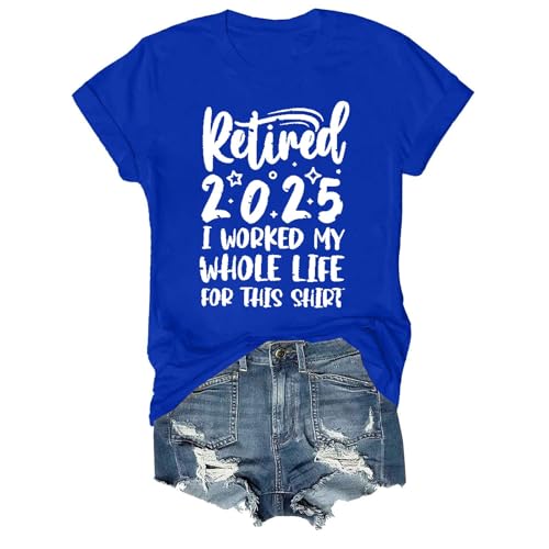 Teacher Retired Tshirts Femmes Retirement Class of 2025 Countdown in Graphic Tees Funny V Neck T Shirt Top Women Loose, bleu, M