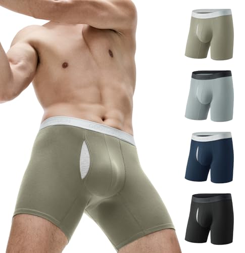 GOOTUCH Men's Odor Control Cotton Boxer Briefs, Moisture Wicking Silver-Ion Tech Underwear, 6.5 inch No Ride-Up (2&4 pack)2