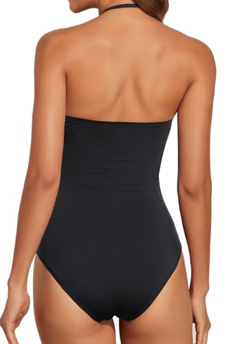 Image of Holipick Women Tummy Control One Piece Swimsuits Strapless Bandeau Bathing Suits Slimming Halter Swimwear