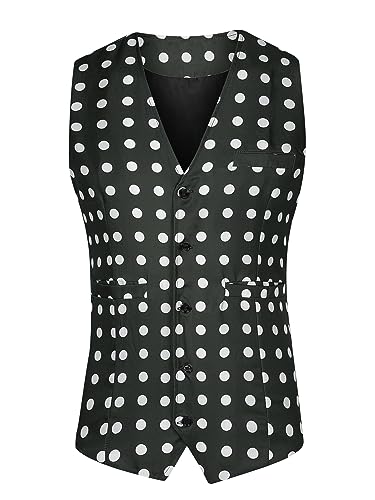 Lars Amadeus Polka Dots Waistcoat for Men's Formal Slim Fit V-Neck Dots Sleeveless Dress Vest