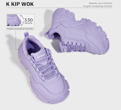 Image of K KIP WOK Chunky Sneakers for Women Fashion Platform White Leather Casual Dad Shoes Comfortable Wedge Walking Sport Sneakers | White Leather Casual Dad Shoes Comfortable Wedge Walking Sport Sneakers